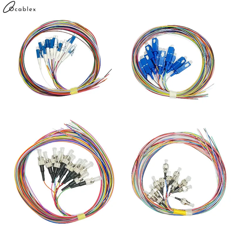 12pcs/pack 12 Core Telecom Grade 12 Color Single Mode Fiber Jumper FTTH Square SC LC ST FC UPC APC Fiber Optic Pigtail