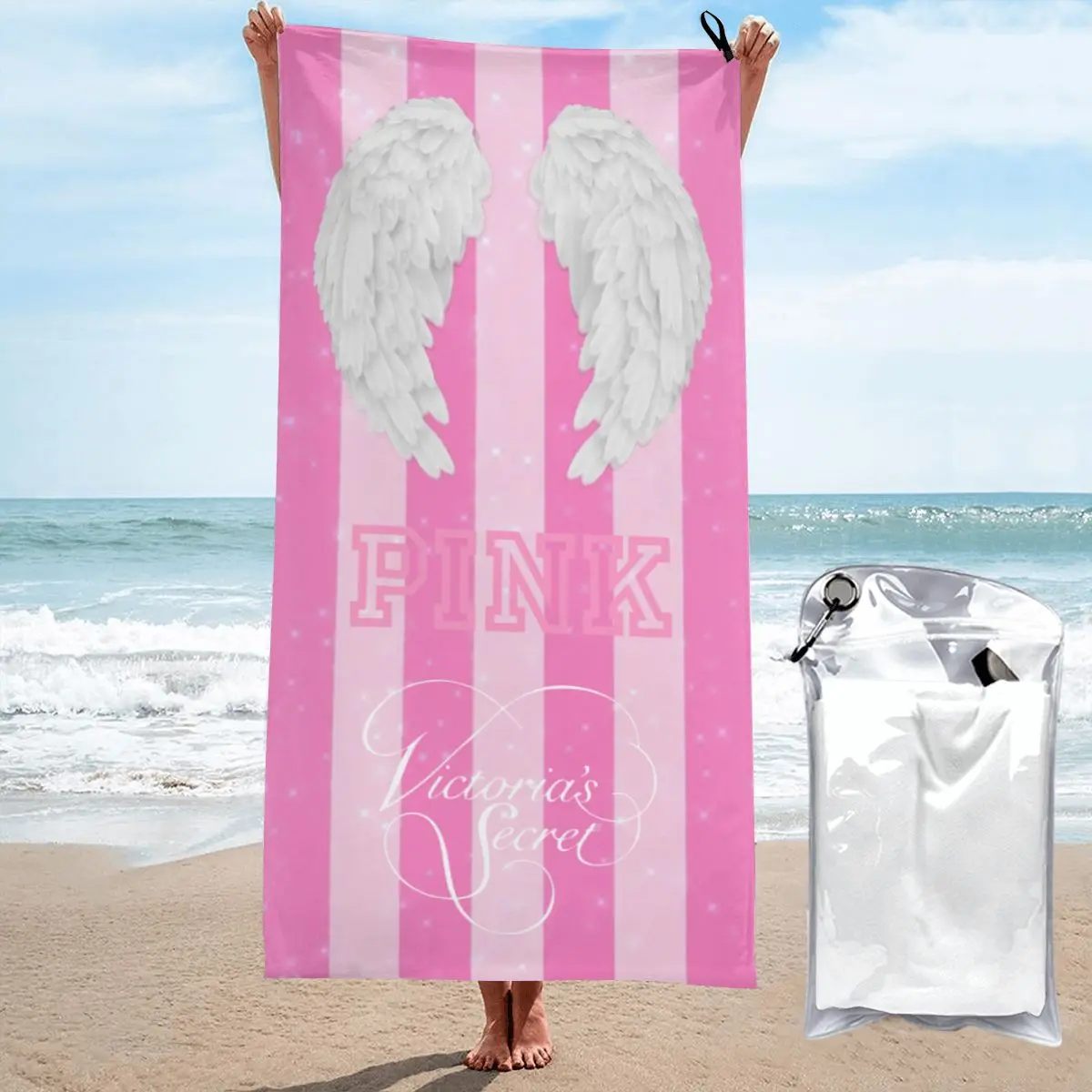 V-VICTORIA\'S S-SECRET Quick Dry Beach Towel New Summer Love Pink Microfiber Shower Towel No Sand Quick-Dry Surf Towels