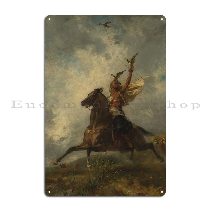 The Arab Falconer Eugene Fromentin 1864 Historic Art Metal Sign Design Cinema Club Living Room Personalized Tin Sign Poster