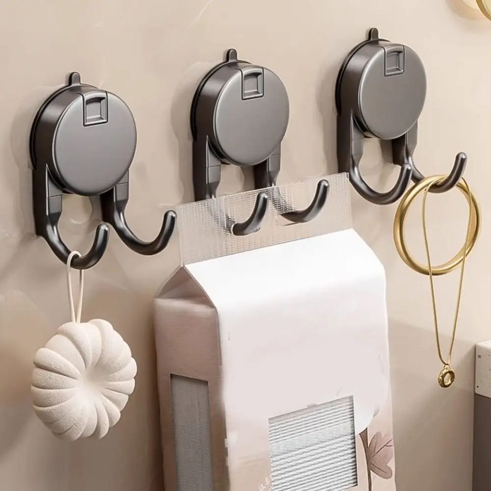 

2Pcs Plastic Suction Cup Hooks Non-Marking Moisture-proof Paper Towel Double Hooks Removable Space Saving Kitchen Storage Hooks