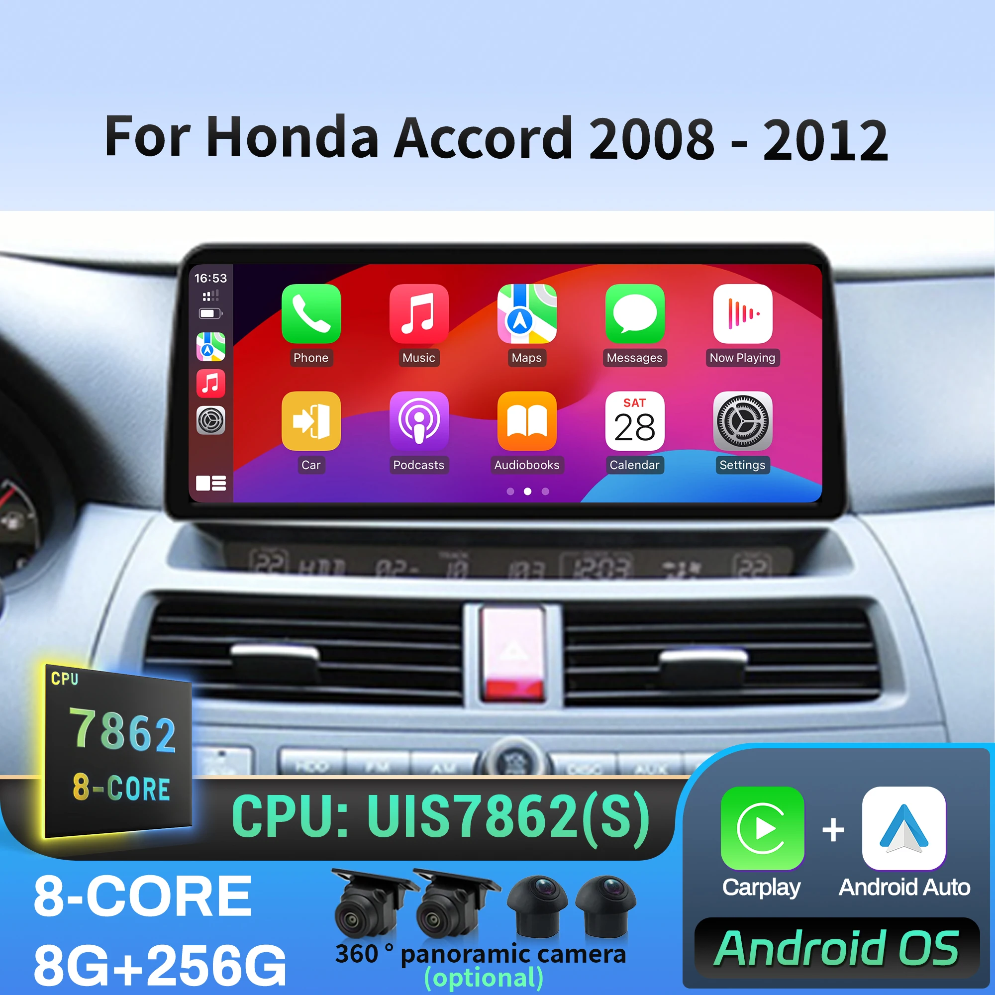 

12.3 inch Android 14 For Honda Accord 2008-2010 2011 2012 Car Radio Multimedia Navigation 4G GPS Wireless CarPlay Touch Screen