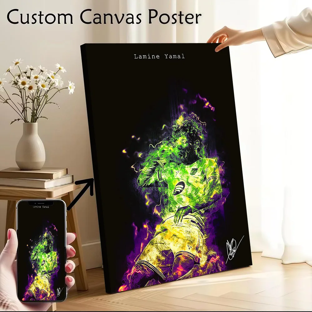 Lamine Yamal Soccer Player Art Canvas Poster Customizable Printed Canvas Painting Wall Art for Fans Room Decorating Interior