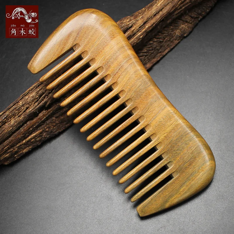 

Расческа из зеленого сандалового дерева с широкими зубьями, из цельного дерева, для массажа и укладки волос
