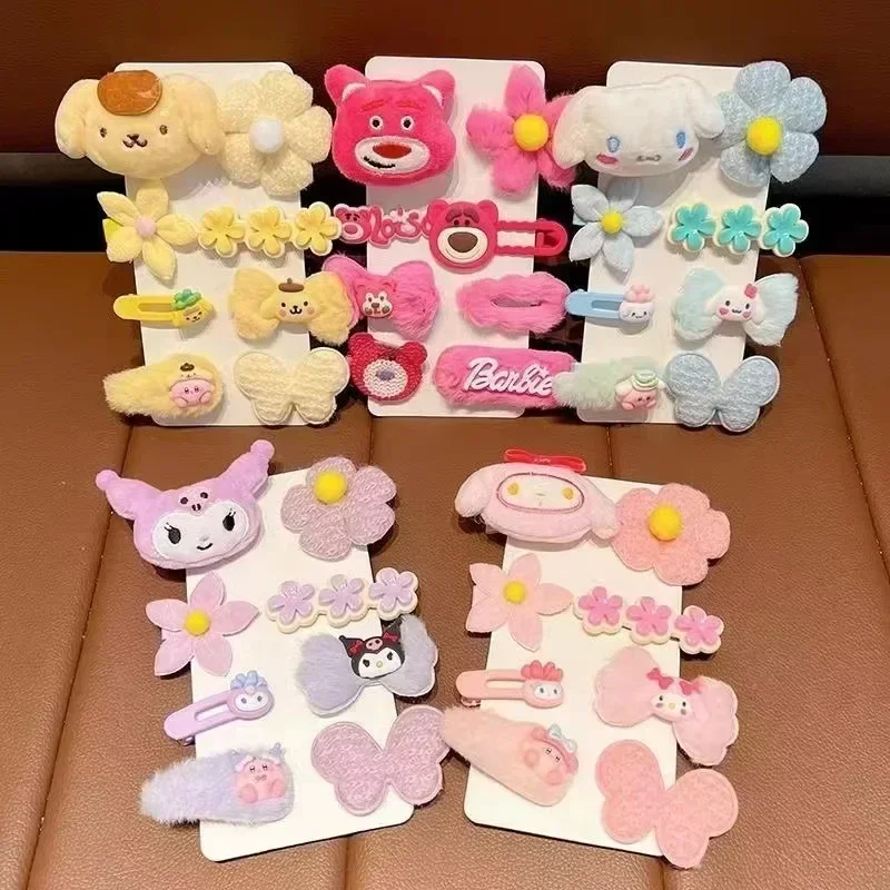 4 Stks/set Merk Sanrio Kuromi Meisjes Haarspelden Kawaii Kurimo Baby Clips Melodie Prinses Vloeiende Zand Haar Baret Accessoires