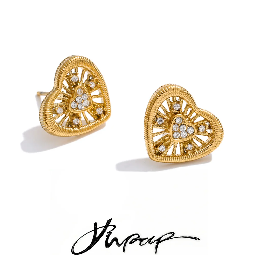 Yhpup – boucles d'oreilles en forme de cœur en zircone, cadeau de saint-valentin, en acier inoxydable, bijoux à breloques romantiques exquis, plaqué or et platine