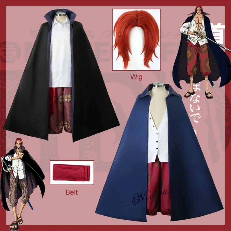 Film Czerwony Anime Cosplay Czerwone Włosy Shanks Cosplay Kobiety Mężczyźni Peleryna Szorty Spodnie Peruka Pełny Garnitur Halloween Kostium U