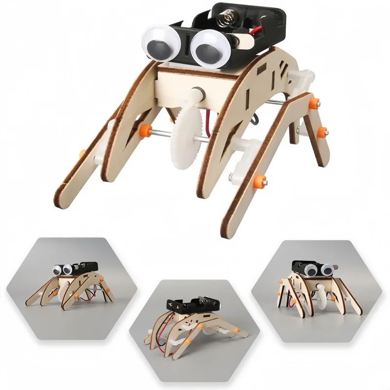 Diy Handmade Walking Spider Robot Bionic Robot Toy Assemble Model Science Technology Education Experiment Kit Wooden Toy