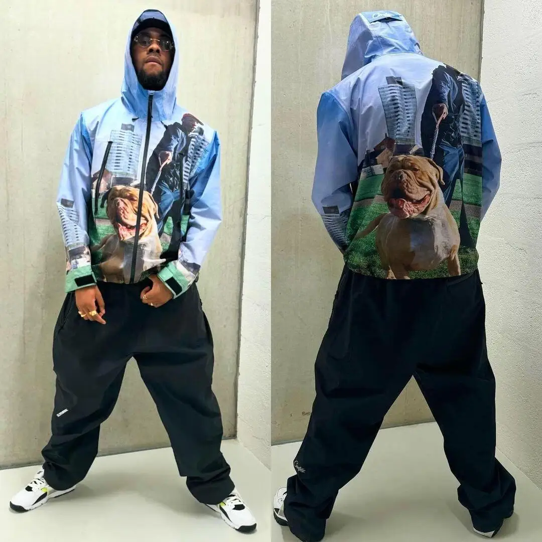 

American Hip Hop Sle Printed Hooded Jaet Loose Retro Trendy Outerwear for Men And Women Youthful ular Long Sve Zipper