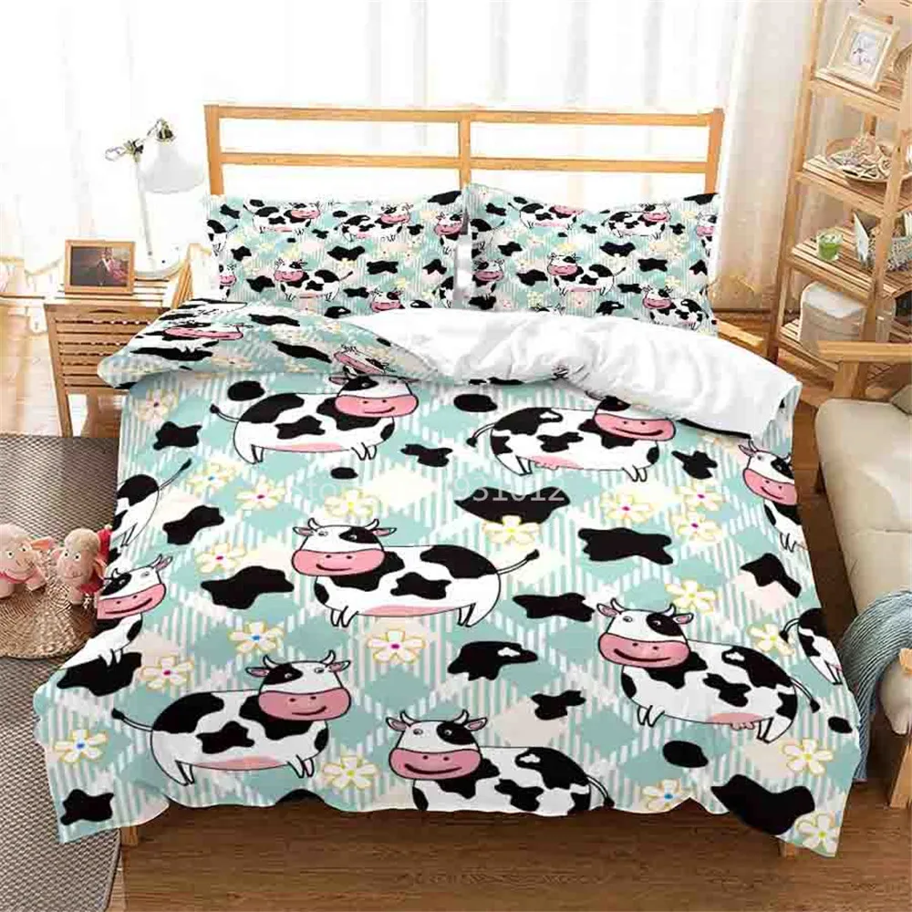 

Cartoon Cow Duvet Cover Kids Single King Size Bedding Set Comforter Covers 3PCS With Pillowcase Birthday Gifts Drop Shipping