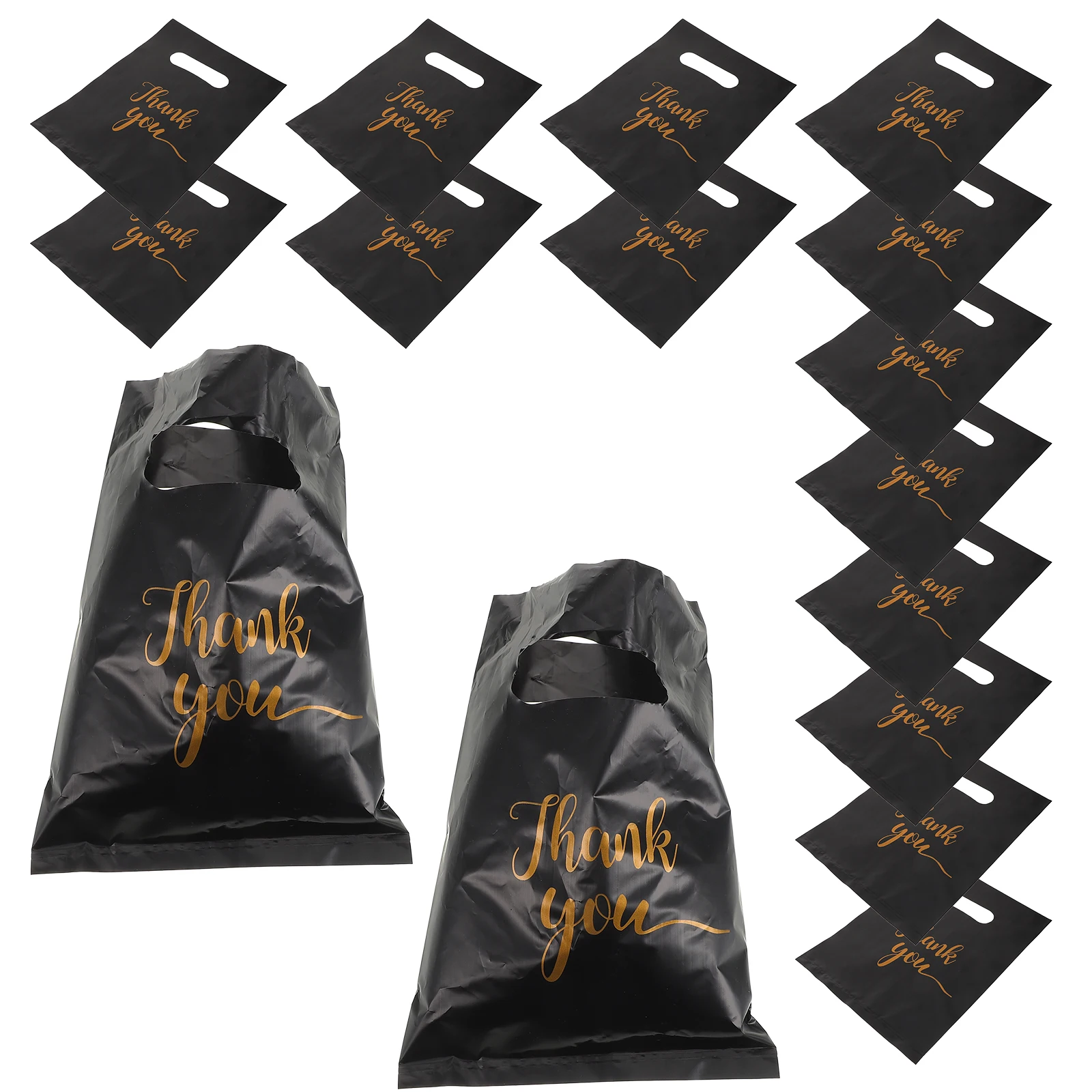

100pcs Black 20x15cm Gift Bags for Cookies Chocolates Candies Toys Reusable Thank You Bags with Handles Lightweight Durable
