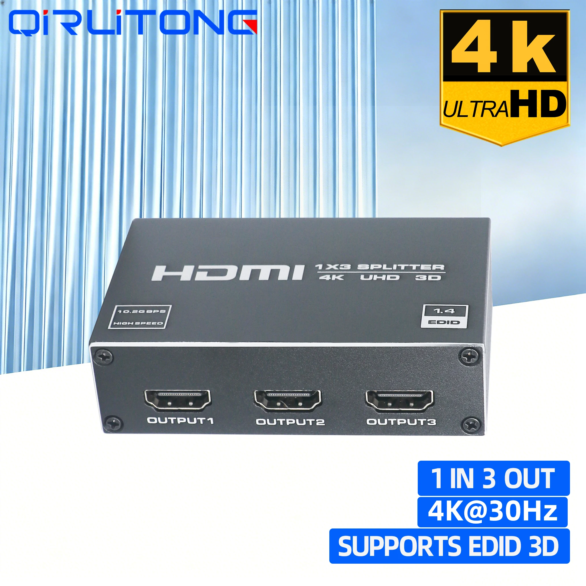 QiRT 4k 3D HDMI 1x3 Splitter 1 in 3 out EDID 3D Splitter 4K@30Hz 1080P@60Hz Triple Screen Display for PC Laptop
