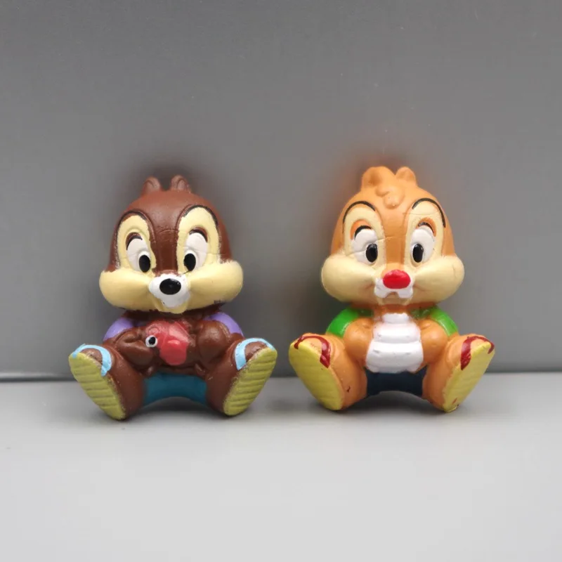 2Pcs Chip Dale Cartoon Action Figure Toys Mini Size PVC Squirrel Chip Dale Miniature Doll Cark Decoration Gifts for Boys Girls