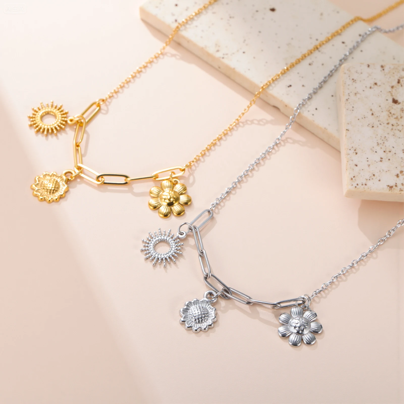 

COOLTIME Sunflower Pendant Necklace for Women Stainless Steel Fashion Jewelry Gift Wholesale