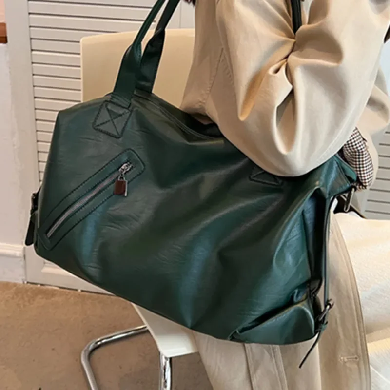 Women‘s Big Green Shoulder Bags Quality Soft Leather Tote Bag New Large Capacity Handbags Lady 2023 Casual All Match Shopper Bag