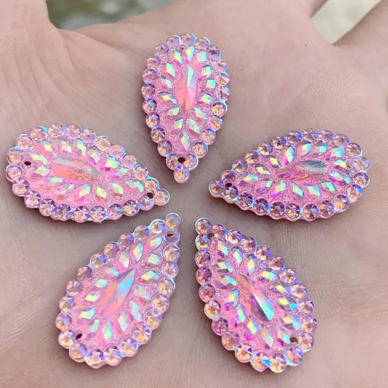 FlatBack Stones and Crystals Water Drop Rhinestone Applique Beads Gems for DIY Wedding Dress Button 2hole 16*28mm 30pcs-B34