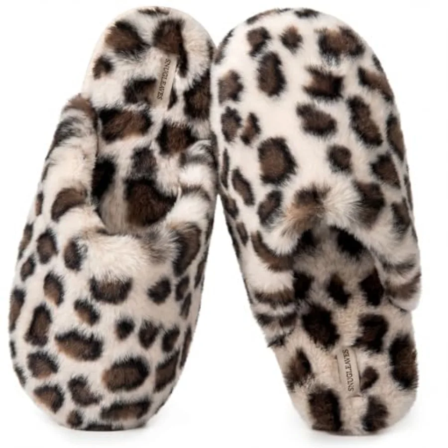 Snug Leaves Women's Fuzzy Scuff Slippers Memory Foam Non-slip House Shoes Indoor, faux fur, cute, lightweight, cozy, machine-wa