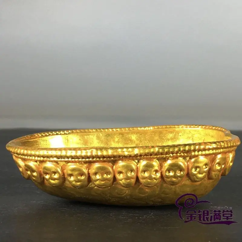 Gilt Tibetan Kapala Ritual Skull Bowl Ornament Decoration Tea Pet Figurines Desk Decor Accessories