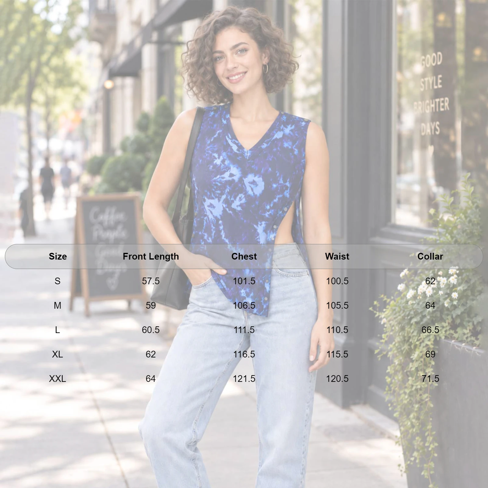Women Post-surgery Adaptive Shirt V-neck Sleeveless Press Buttons Shoulders Sides Printed Top for Postoperative Recovery view 6
