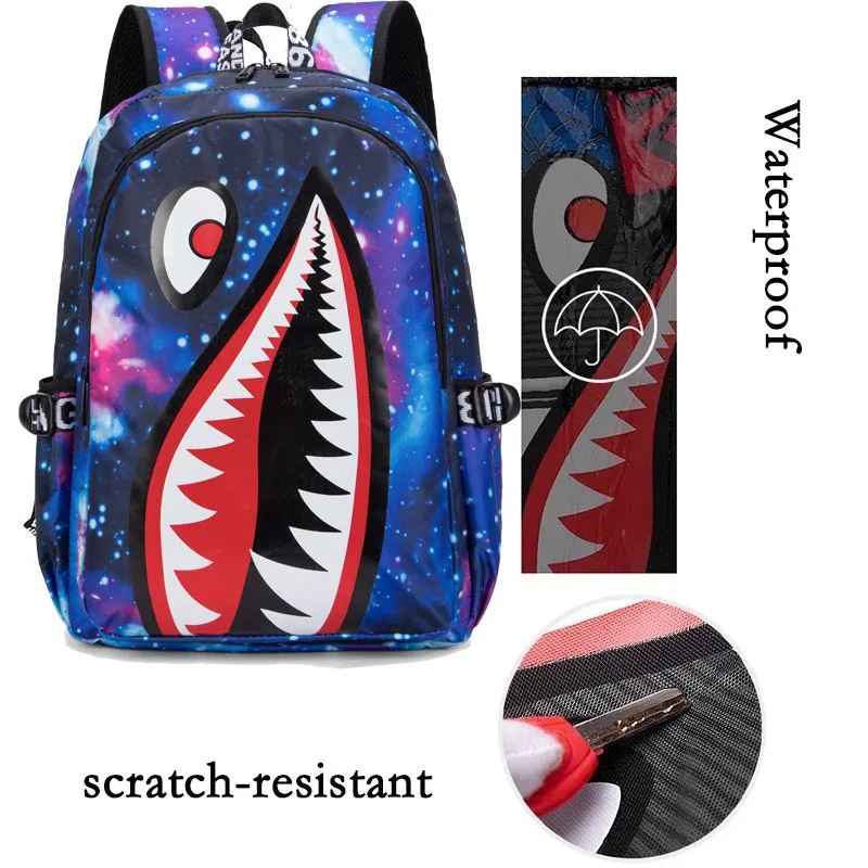 Mochila Anime para homens, mochila com estampa de tubarões-aranha, mochila para laptop, mochila para estudantes, júnior, tendência da moda