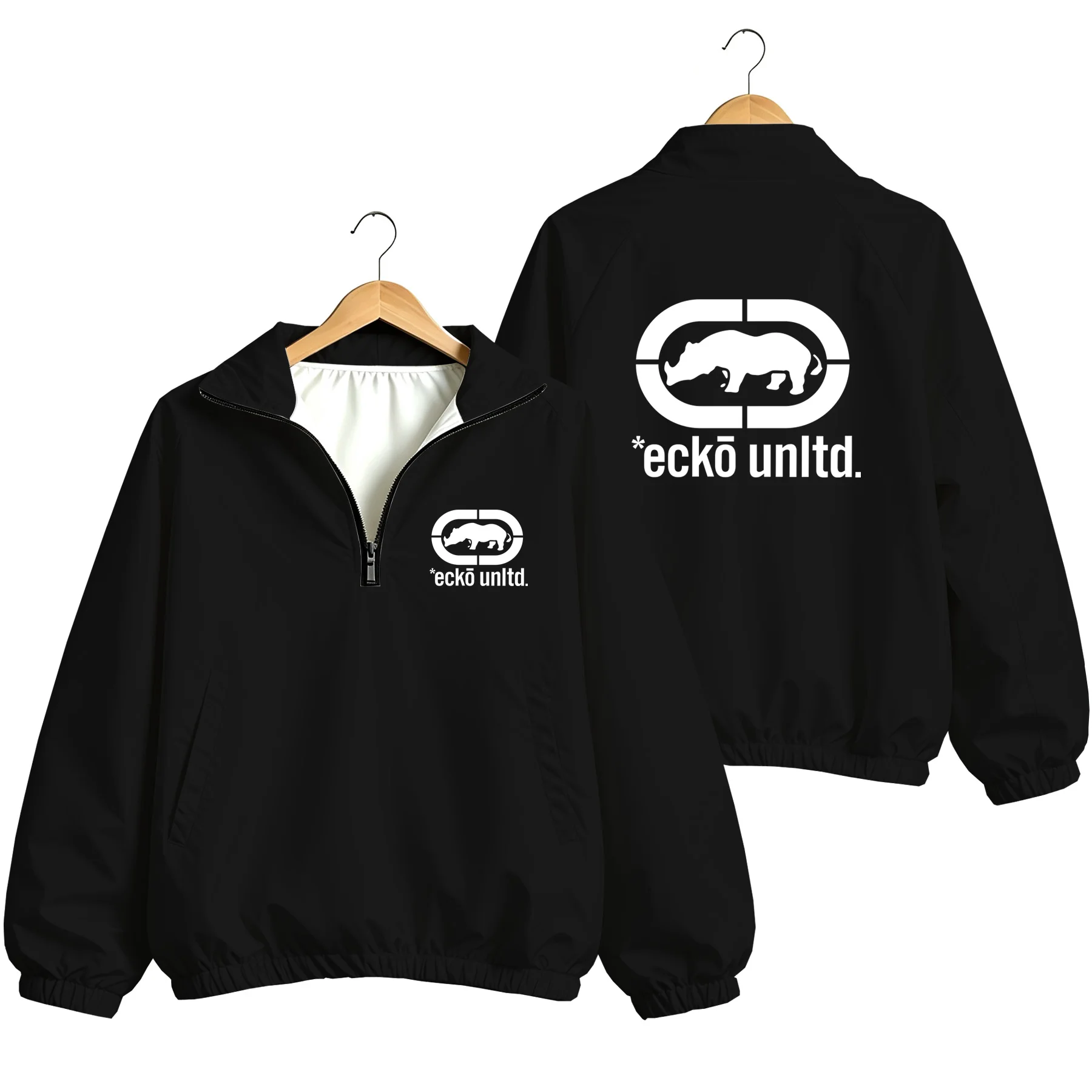 Men's and Women's Hip Hop Pullover Jacket Ecko Ultra Rhino Logo Top Half Zipper Windproof Jacket Casual Street Style Jacket