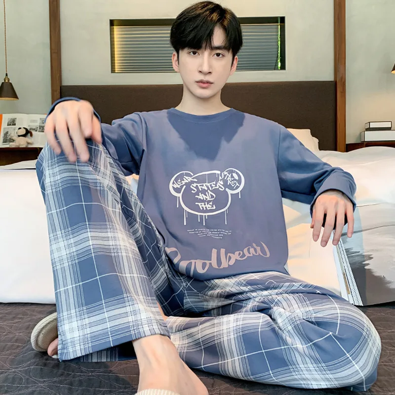 Spring And Autumn Men\'s Pajamas Teenage Long-Sleeved Pajamas Set Loose Casual Homewear Men\'s Homewear Suit