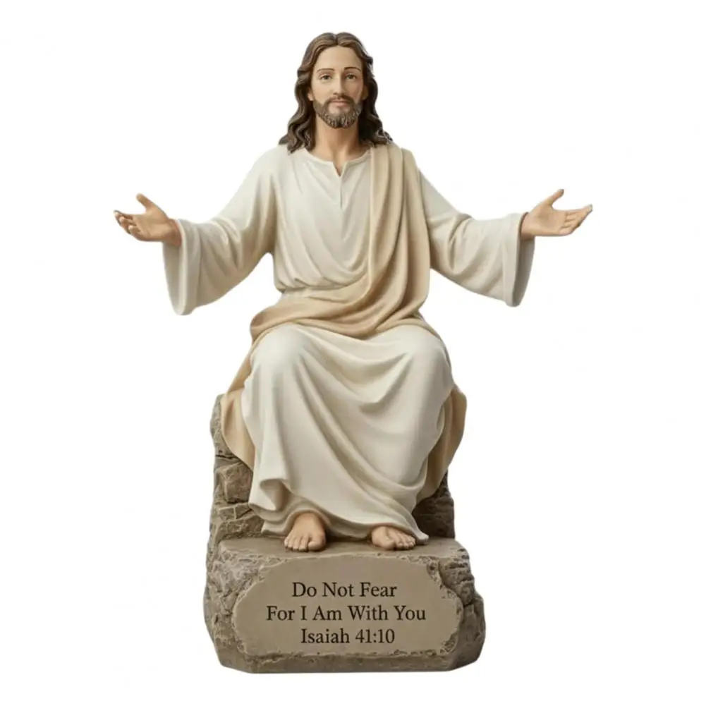 

Jesus Statue with Bible Verse Base Resin Prayer Room Decor Christian Figurine Inspirational Sculpture for Desk Mantel