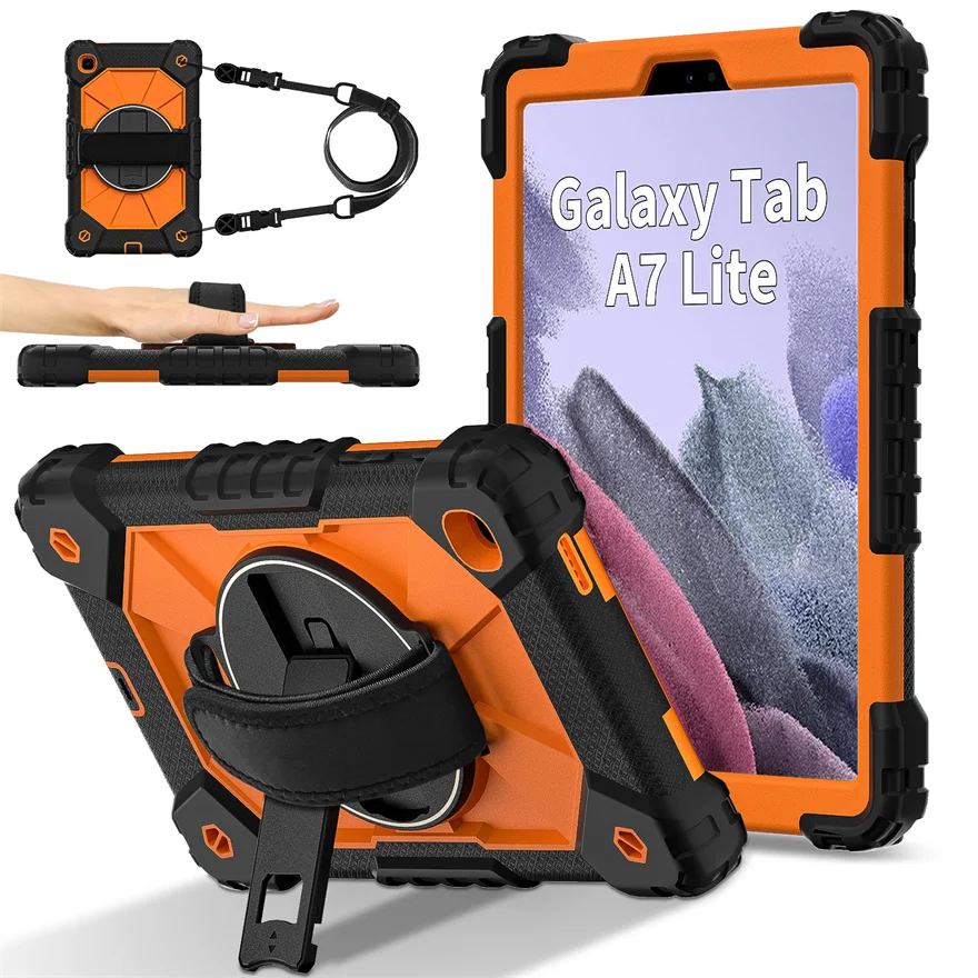 

For Samsung Galaxy Tab A7 Lite 8.7 Case Heavy-Duty Shockproof Case with 360° Rotating Strap Handle Bracket Protective Shell