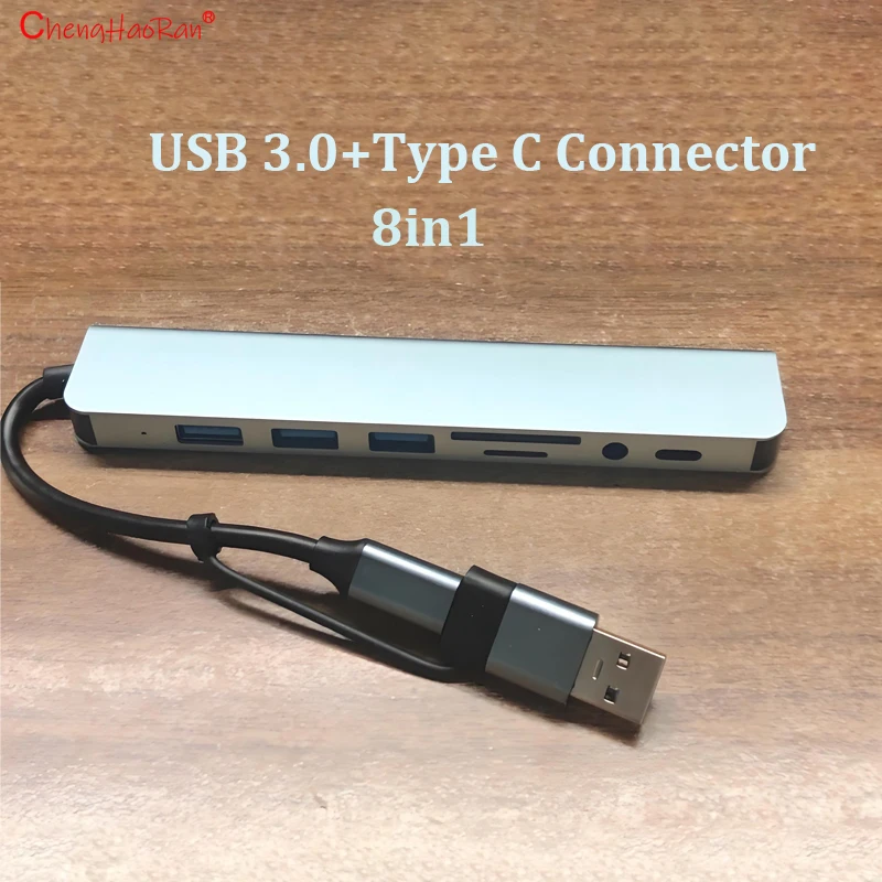 

1PC Multifunctional USB With Splitter Card Reader 8 In 1 USB C Port USB 3.0 / 2.0 SD/TF Splitter Card Reader Docking Station