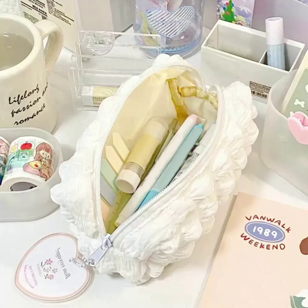 Kawaii Puffs Federmäppchen Tasche Kosmetik Mädchen Stiftetui Box Niedliches koreanisches Briefpapier für Büro Zurück zur Schule Liefert Studenten
