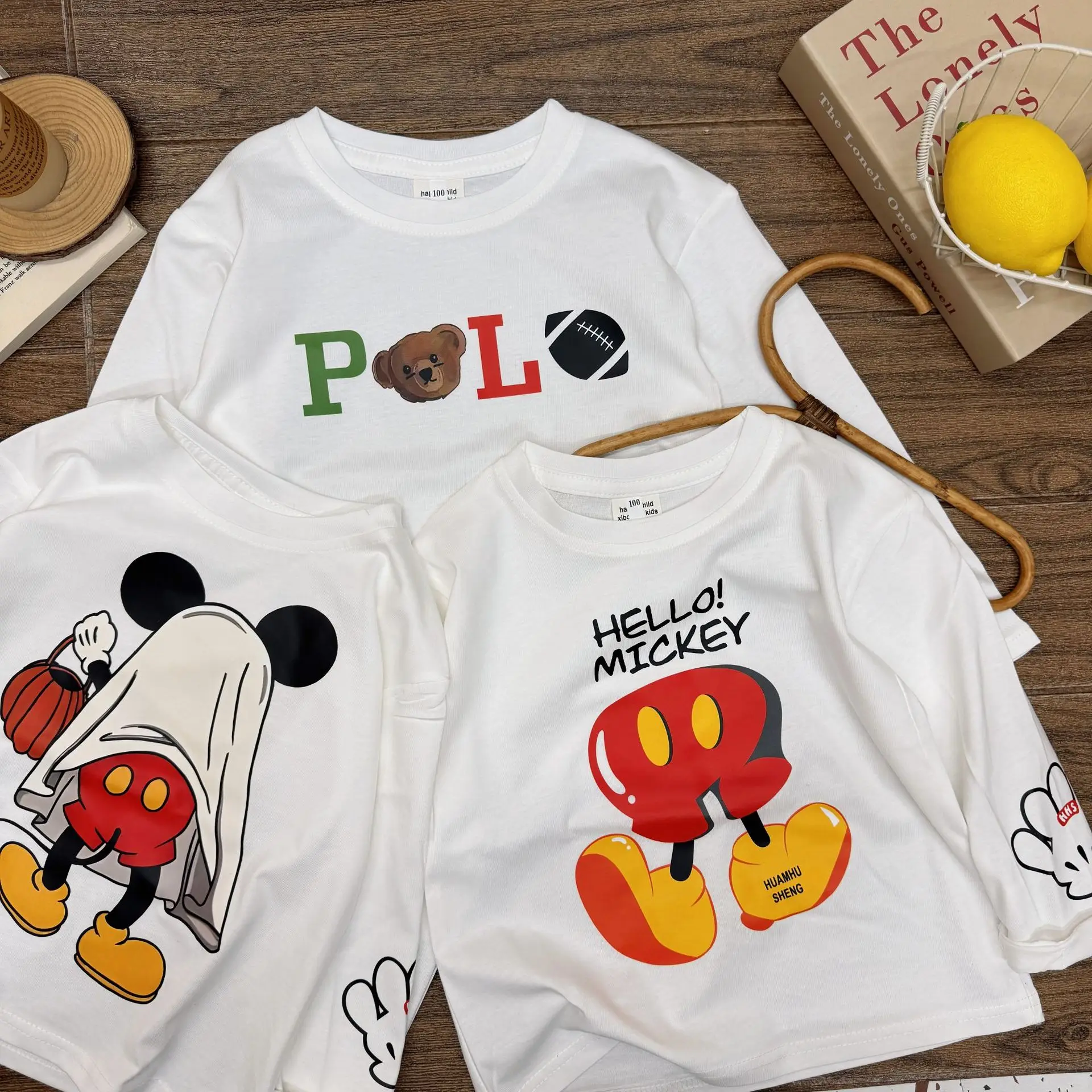 3pcs Mickey Mouse Cartoon T-shirt For Kids 2025 Spring Baby Boys Girls Round Neck Long sleeves T-shirt Children's Cotton Clothes