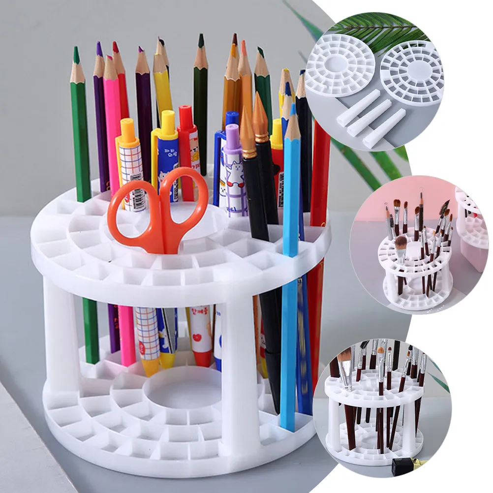 2Pcs Exquisite Workmanship Plastic Pen Holder Round Brush Organizer for Artists Painters Designers Drawing Markers Storage