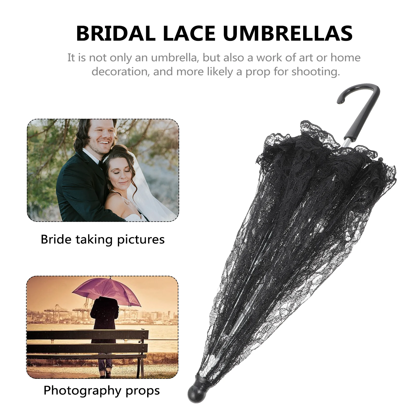 Vintage Black Color Lace Umbrella Parasol for Lady Women Wedding Party Photography Decor Prop Lace Umbrella Decoration