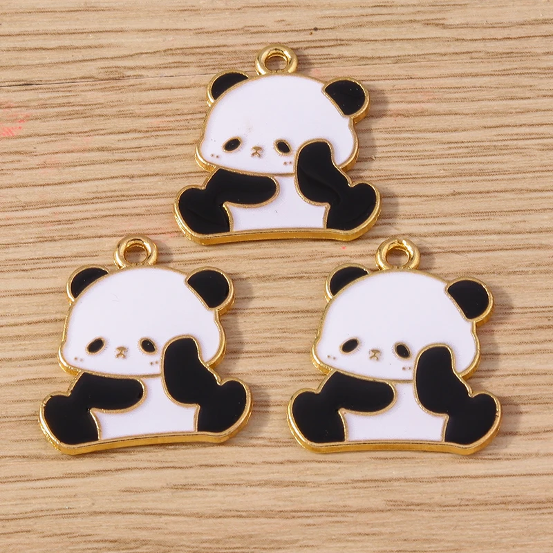 10 Stück Cartoon-Emaille-Tieranhänger Panda für Schmuckherstellung, Ohrringe, Halsketten, Armbänder, Zubehör, DIY-Bastelbedarf – Detail 7