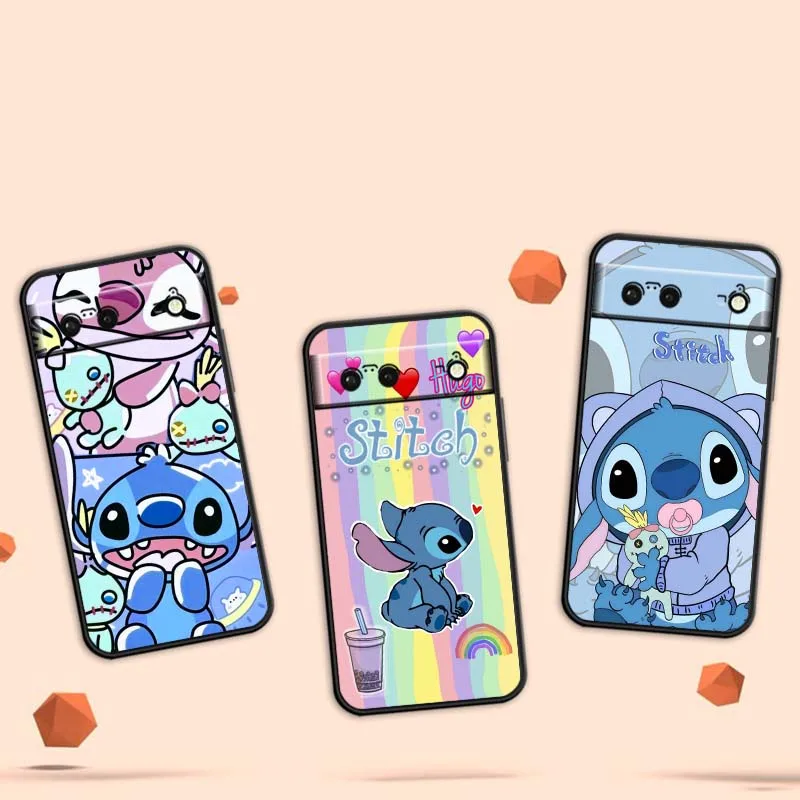 

Art Couple Lilo&Stitch Phone Case For Google Pixel 9a 9 8A 8 7 7A 6 6A Pro XL 2024 5G Black Soft TPU Silicone Cover