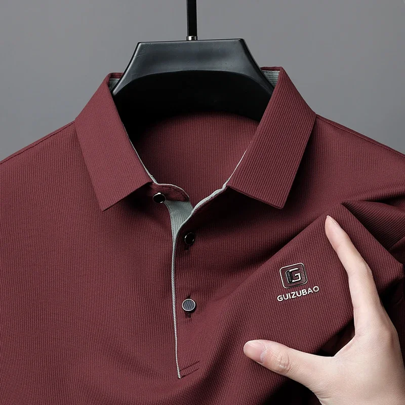 

High End Fashion Men's Short Sleeve Polo Shirt Brand Letter Embossed Business Casual T-shirt Summer Breathable Solid Color T