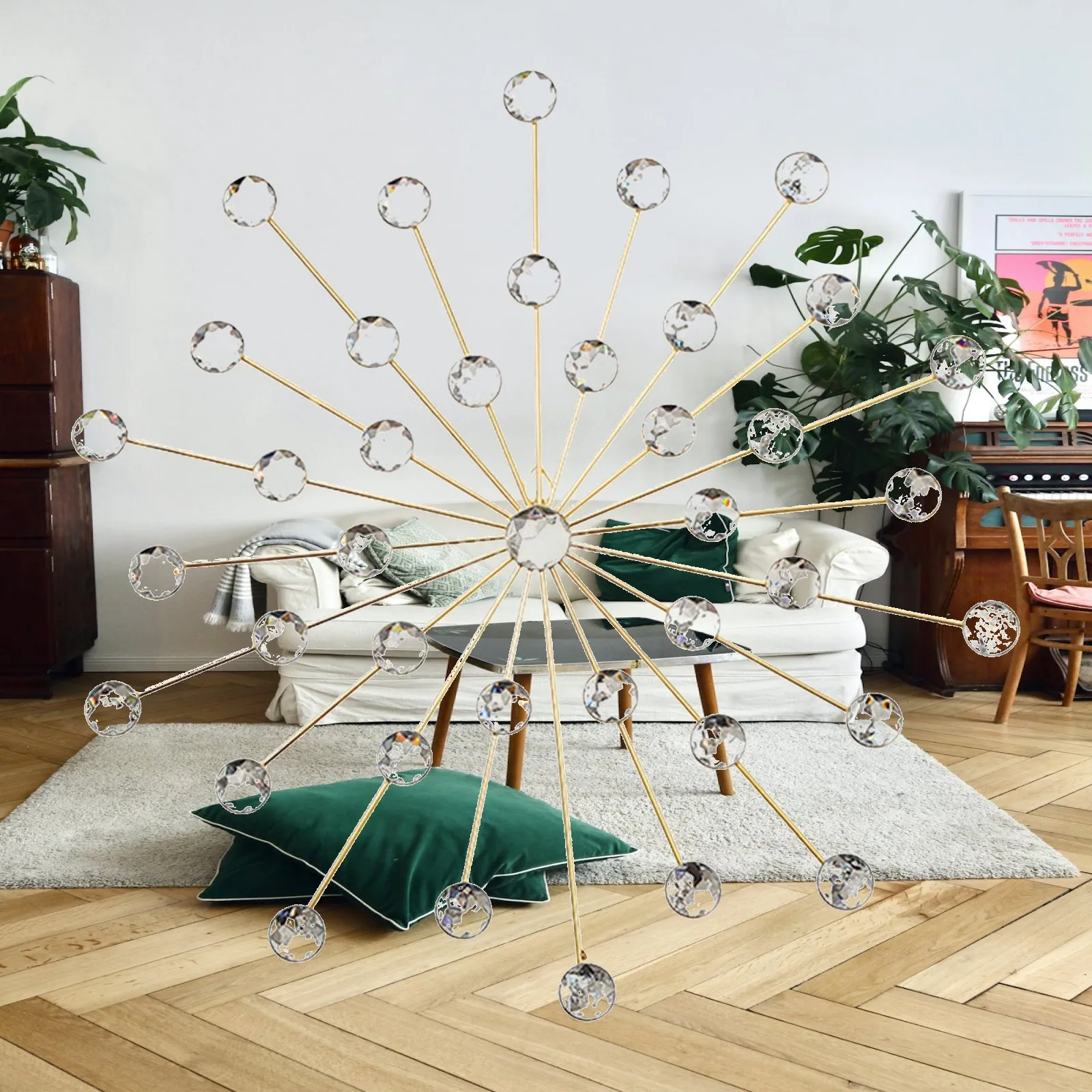 Modern Wall Decor Bling Rhinestone Sunburst Artistic Metal Decoration for House Interior Room Home