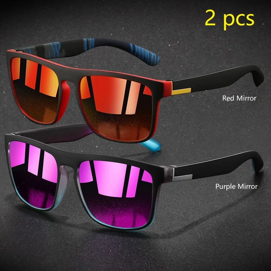 2 Stück Modische Vintage Quadratische Sportsonnenbrille für Männer und Frauen Angeln Fahren Markendesigner Sonnenbrillen Retro Eyewear – Detail 9