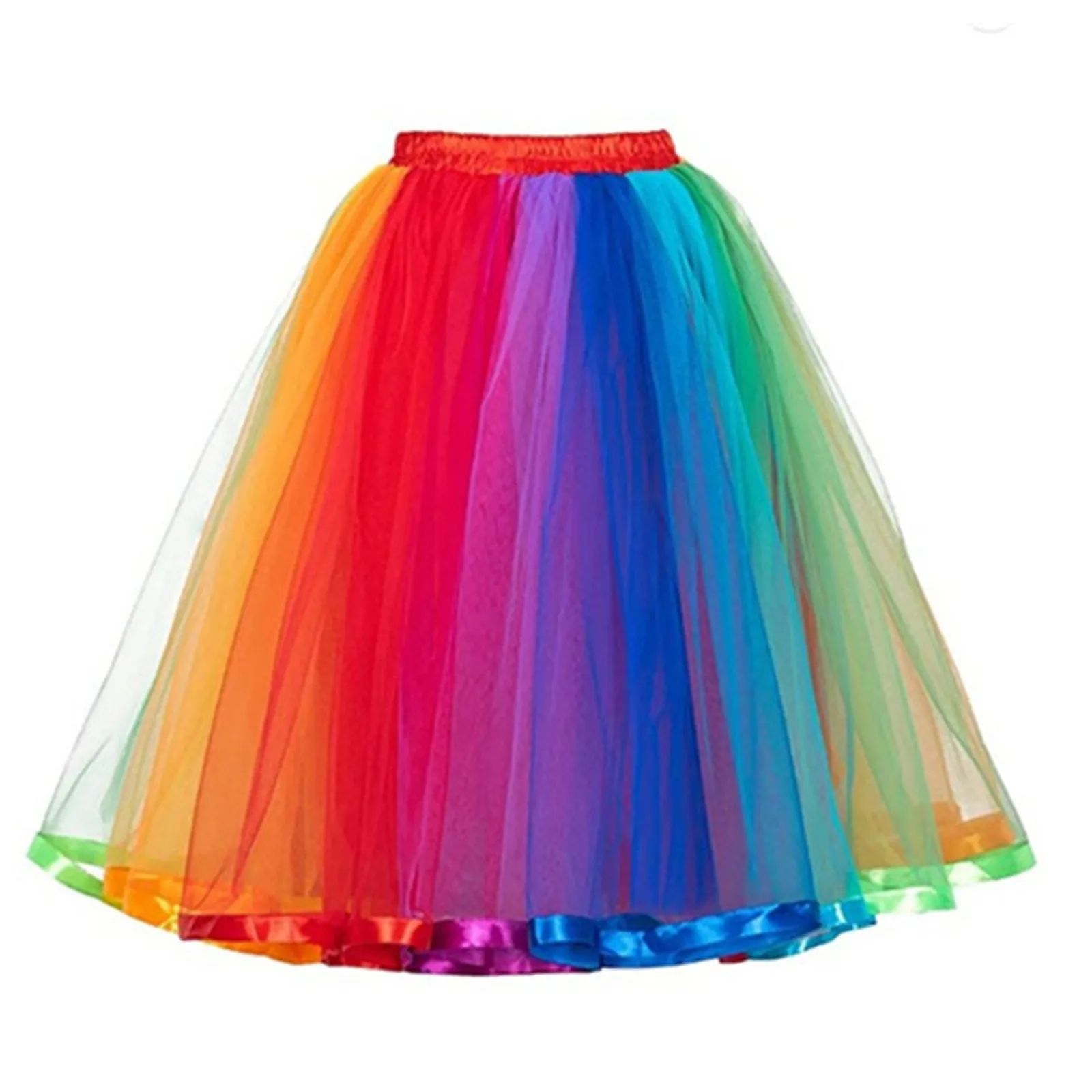 

Women Rainbow Tutu Short Skirt 5 Layers Soft Tulle Pettiskirt Girls Christmas Halloween Cosplay Costumes Mesh Skirts