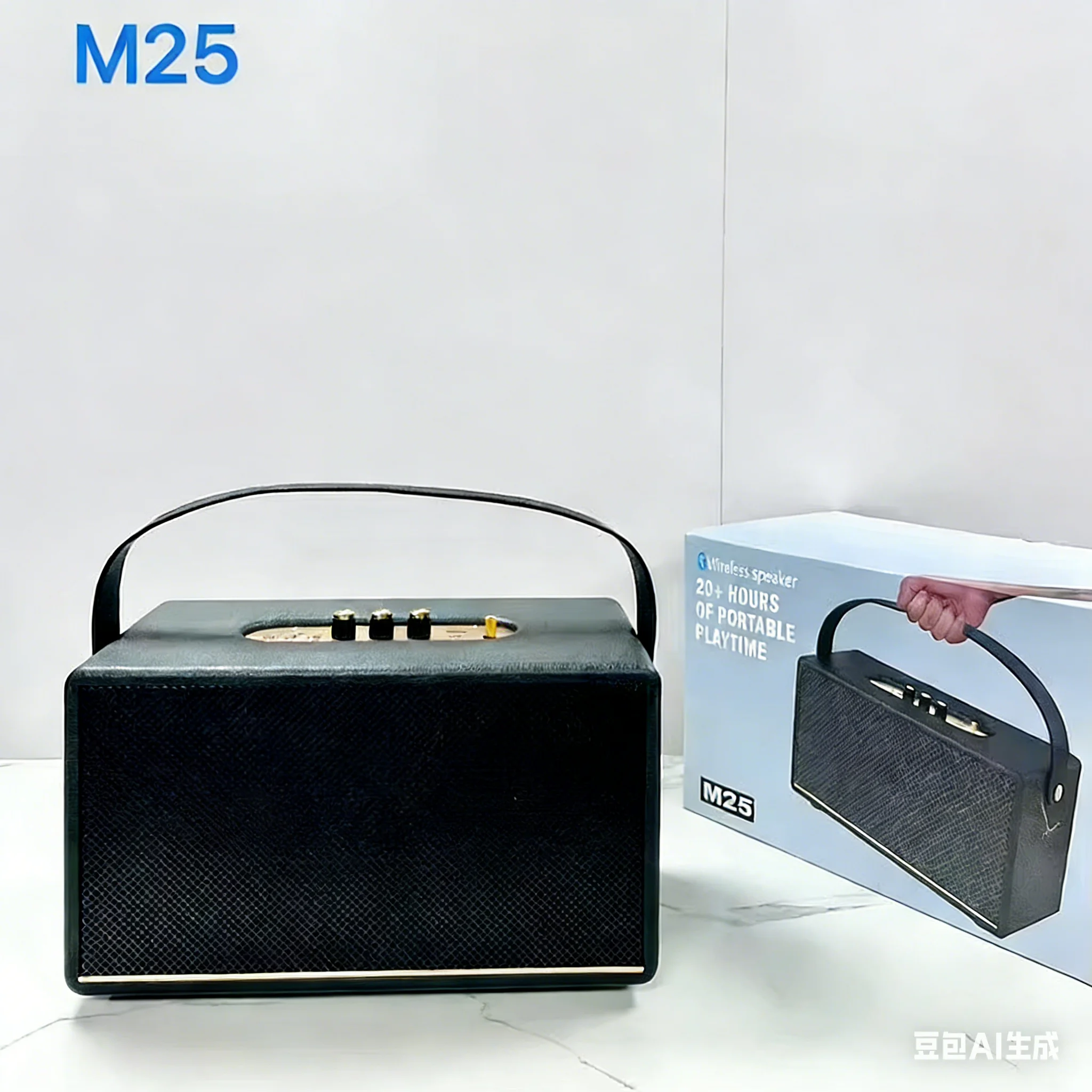 Professional Bluetooth Speakers M25 Portable Wireless Vintage USB Card Wooden Outdoor Music Player Handle Grip Bass Audio