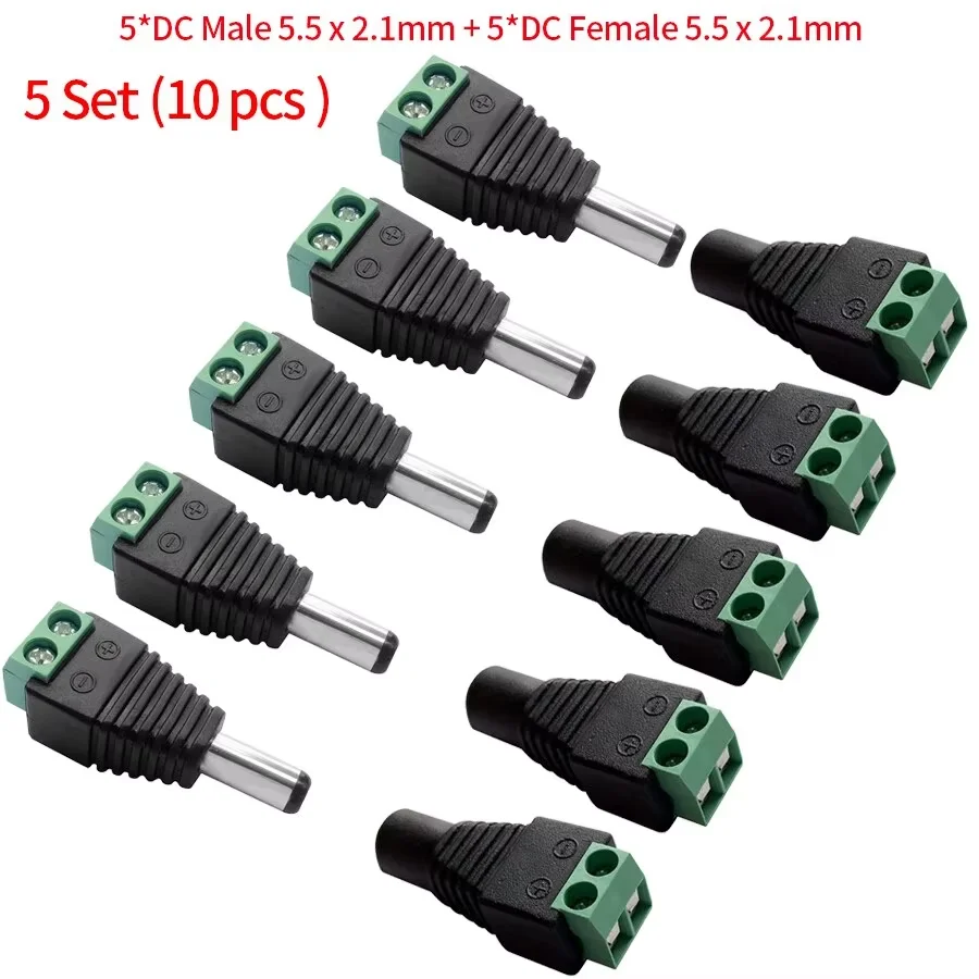 

5pairs Female and Male DC Connectors 5.5x2.1mm Power Plug Adapter Jacks Sockets Connector For Single Color LED Strip CCTV Camera