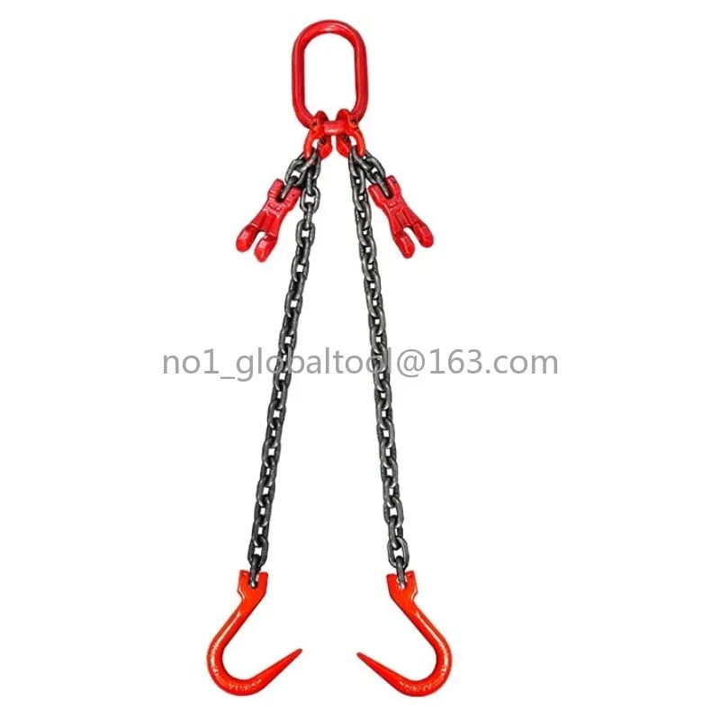 Adjustable Length Combination Rigging Double Leg Lifting Chain Hook, Pointed Steel Pipe Hook