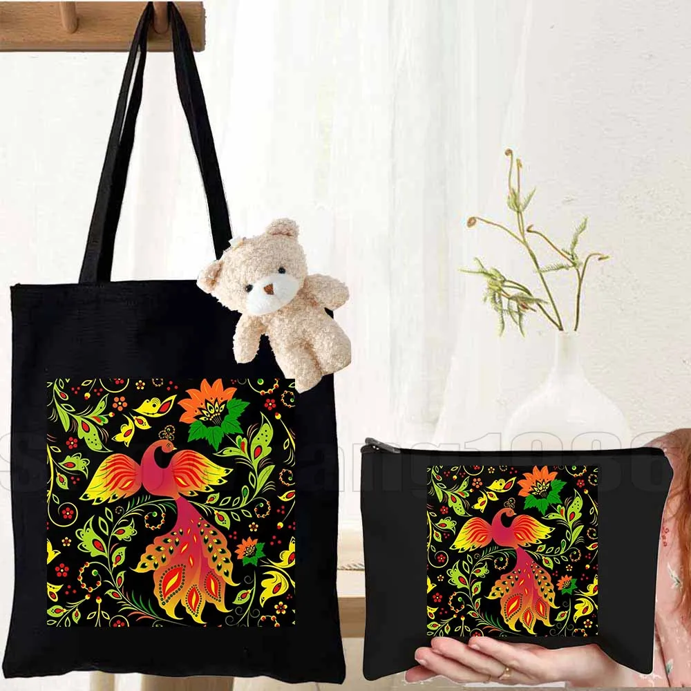 3pcs Matroshka Russian Dolls Moscow Kremlin Russia Colorful Khokhloma Art Canvas Shoulder Totes Bag Handbags Cotton Shopping Bag