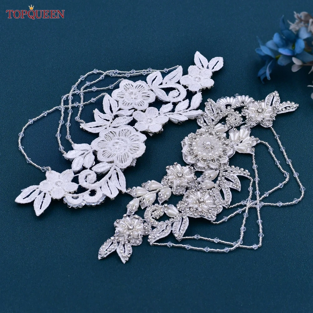 TOPQUEEN S80 Rhinestone มือเย็บเพชรฝังคริสตัล Patch Collar ชุดตกแต่งชุดแต่งงานไหล่เครื่องประดับ Diy