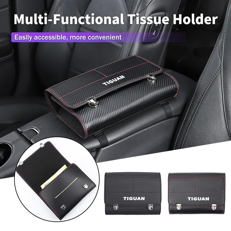 

Elastic fabric PU Leather Car Seat Tissue Box Dual-Card Holder Storage Pouch For VW Tiguan Golf PoloT5 Passat b6 Jetta Scirocco