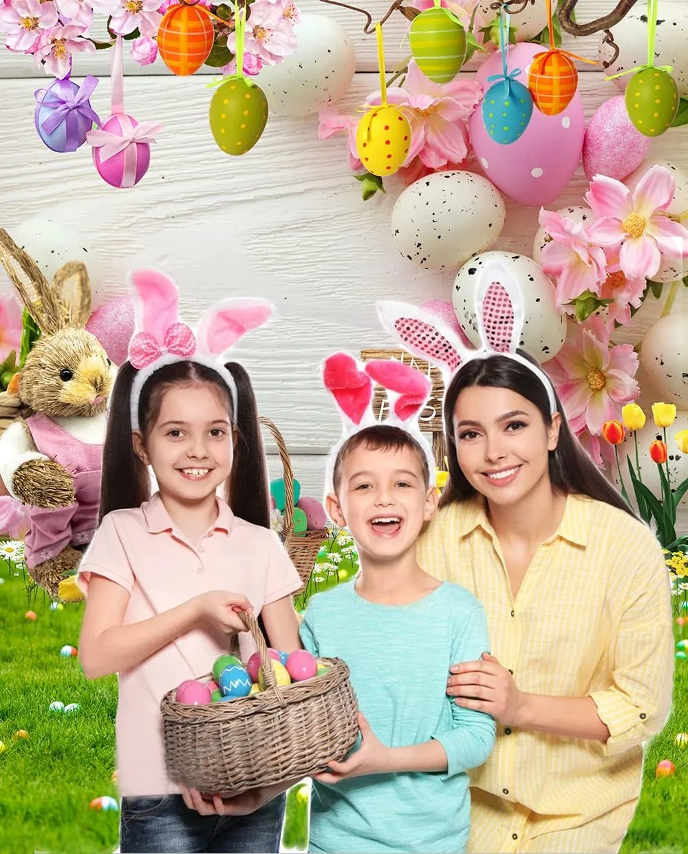 Primavera páscoa coelho flor ovos piso de madeira recém-nascido chá de bebê aniversário pano de fundo fotografia vinil para estúdio foto