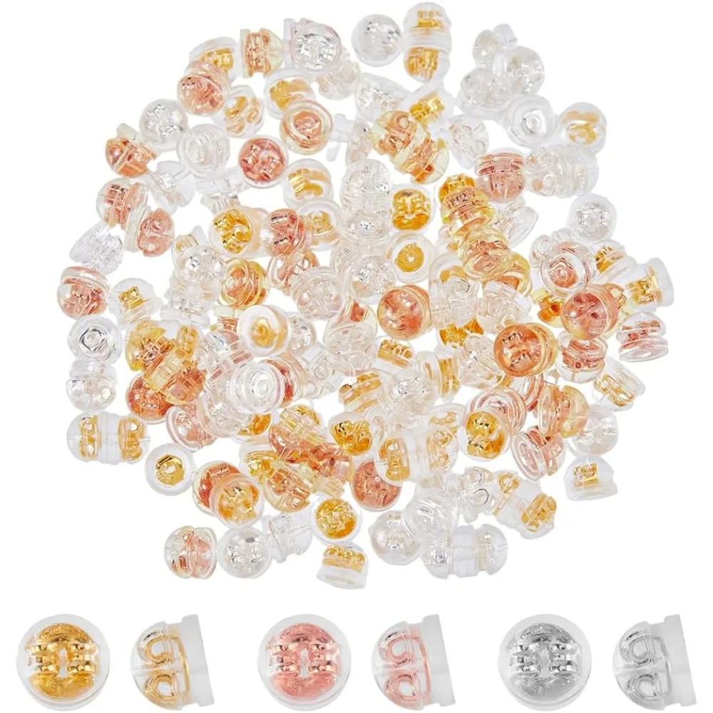 

150Pcs Ear Backs 3 Colors Half Round Earring Back with Brass Findings Comfortable Earring Safety Backs Rubber Earring Backs