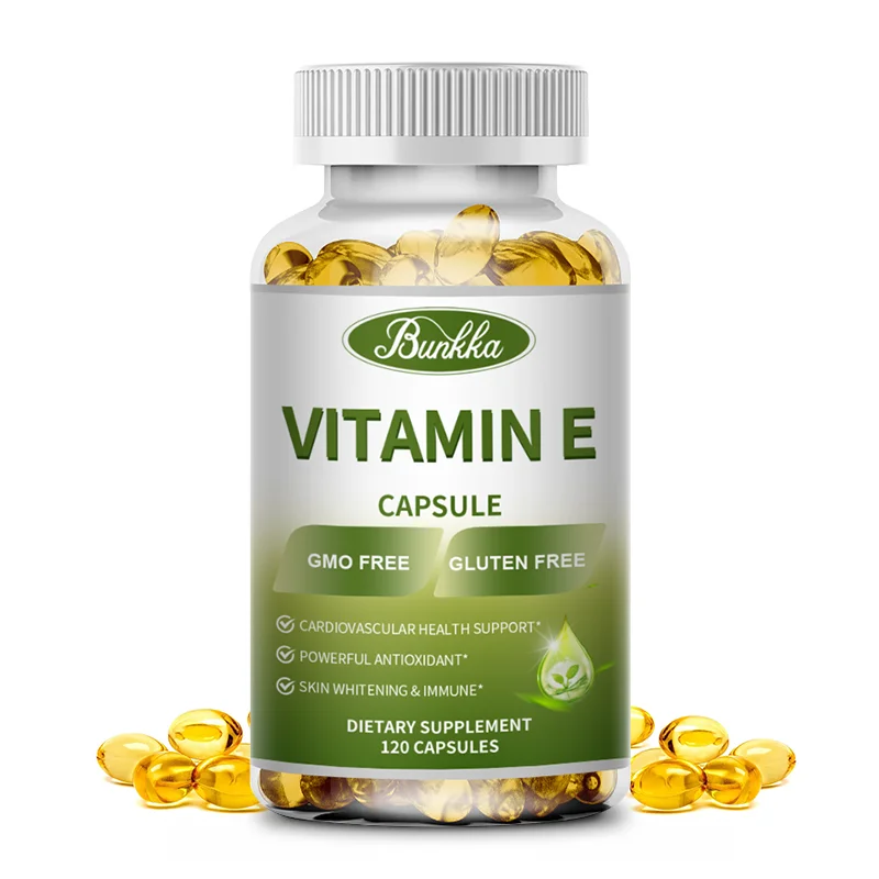 BUNKKA Capsula di vitamina E Supporto per la pelle e il sistema immunitario Supporta il sistema immunitario e la nutrizione della pelle-Antiossidante naturale-Senza glutine e quotidiana