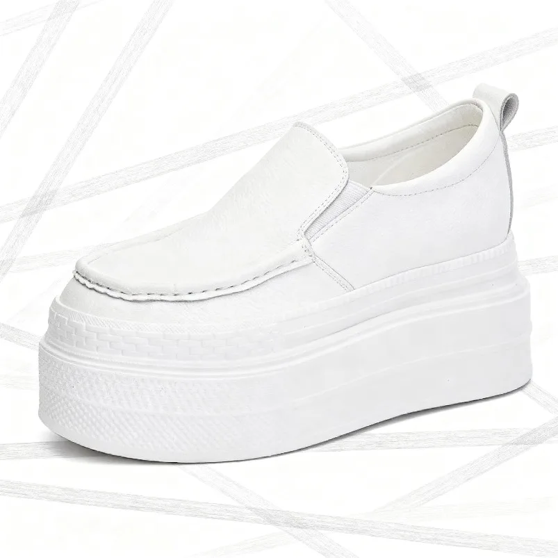 

Koznoy 8cm Platform Sneakers for Women White Shoes Genuine Leather Slip on Comfortable Women Walking Shoes Casual Shoes