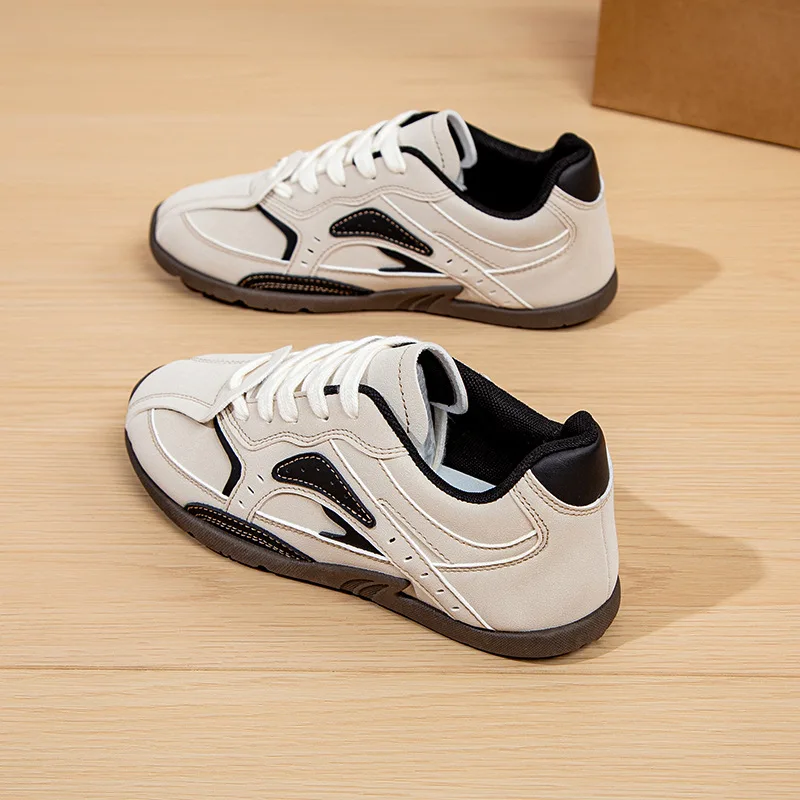 Autumn New Frosted Leather Training Shoes with Flat Bottom Lightweight Eye Catching Small Versatile Student White Women Shoes