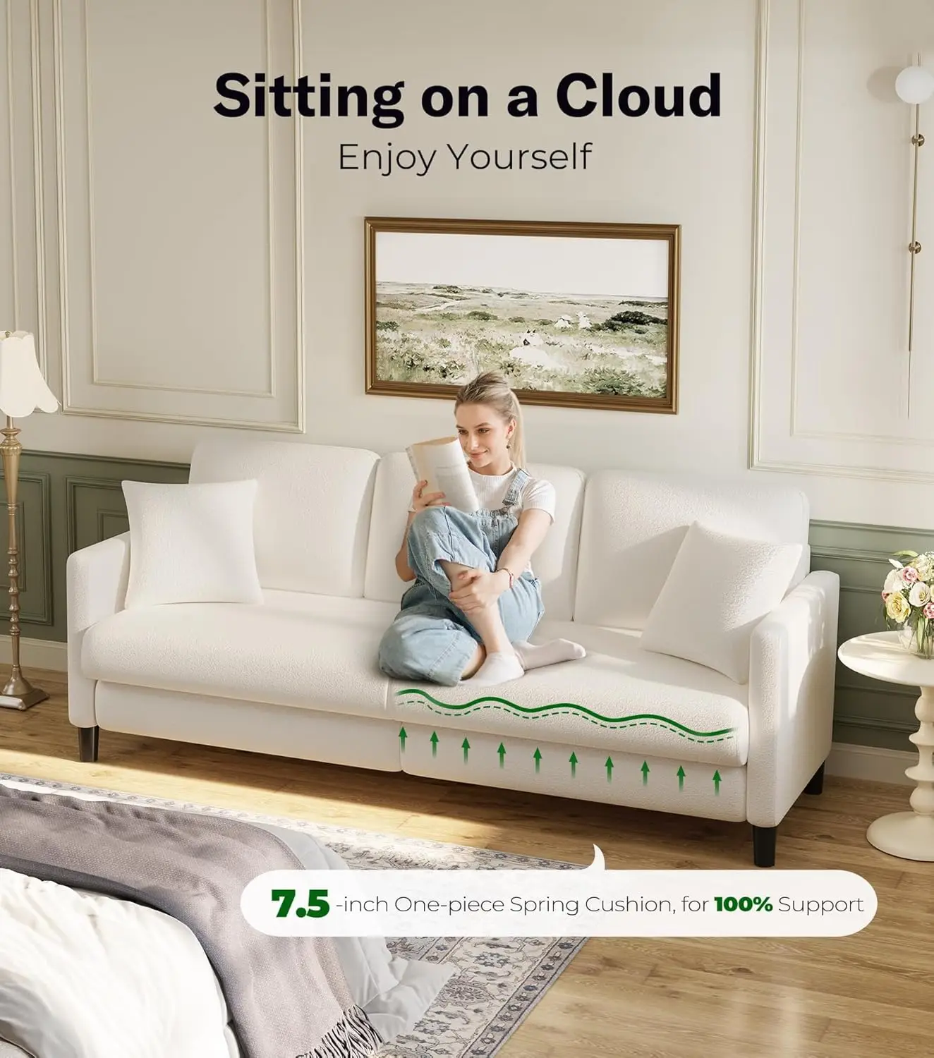 أريكة أريكة مقاس 83 بوصة، أرائك مريحة لغرفة المعيشة، أرائك تيدي من الصوف لغرفة المعيشة، أريكة بمقعدين بدون أدوات #3